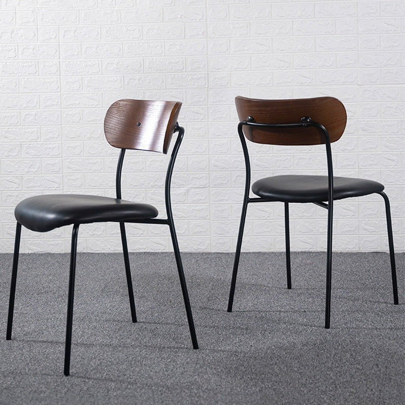 Contemporary Industrial Curved Square PU Leather Iron Dining Chair Backrest Armless For Dining Room