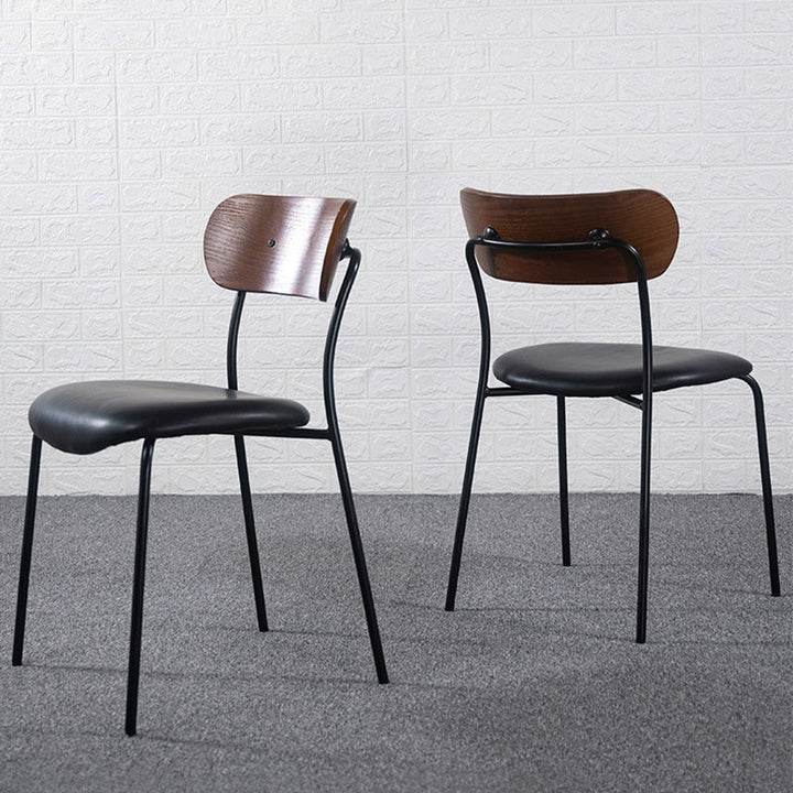 Contemporary Industrial Curved Square PU Leather Iron Dining Chair Backrest Armless For Dining Room