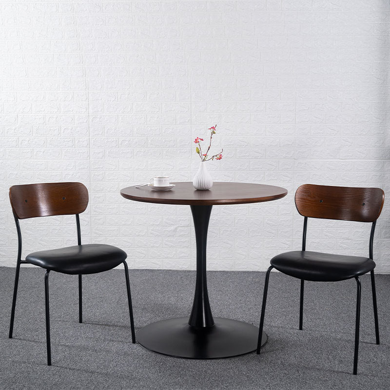 Contemporary Industrial Curved Square PU Leather Iron Dining Chair Backrest Armless For Dining Room