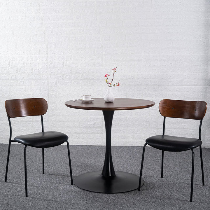 Contemporary Industrial Curved Square PU Leather Iron Dining Chair Backrest Armless For Dining Room