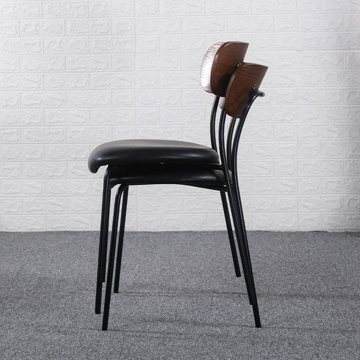 Contemporary Industrial Curved Square PU Leather Iron Dining Chair Backrest Armless For Dining Room