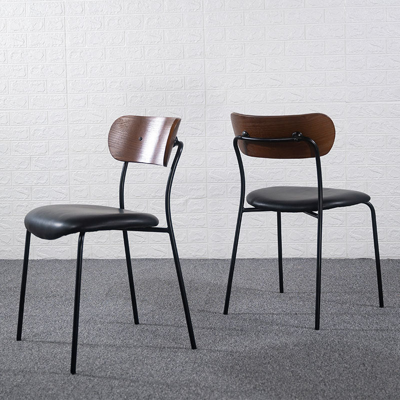 Contemporary Industrial Curved Square PU Leather Iron Dining Chair Backrest Armless For Dining Room