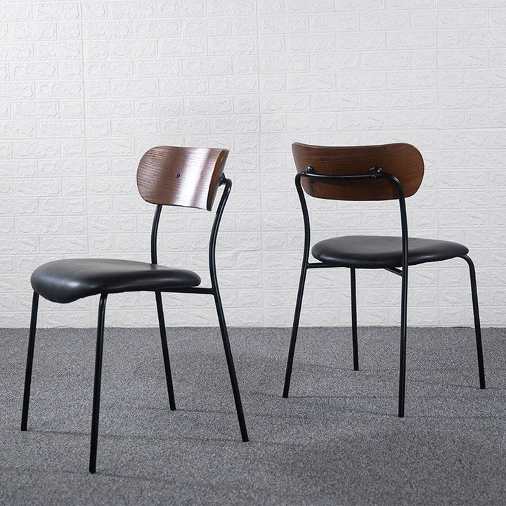 Contemporary Industrial Curved Square PU Leather Iron Dining Chair Backrest Armless For Dining Room