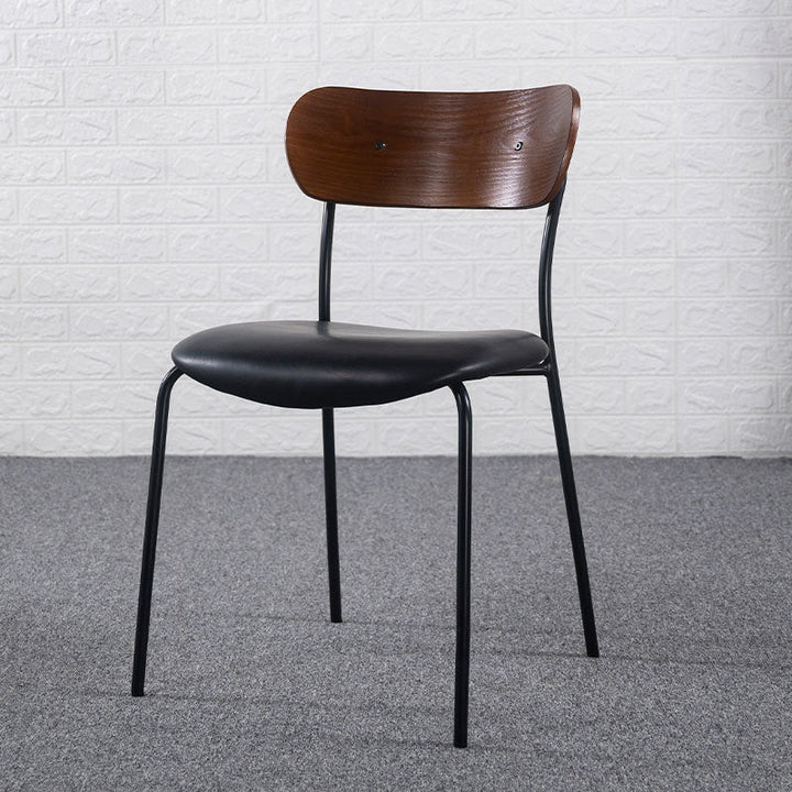 Contemporary Industrial Curved Square PU Leather Iron Dining Chair Backrest Armless For Dining Room