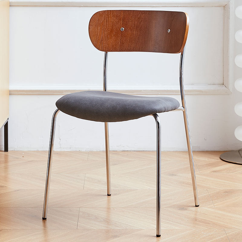 Contemporary Industrial Curved Square PU Leather Iron Dining Chair Backrest Armless For Dining Room
