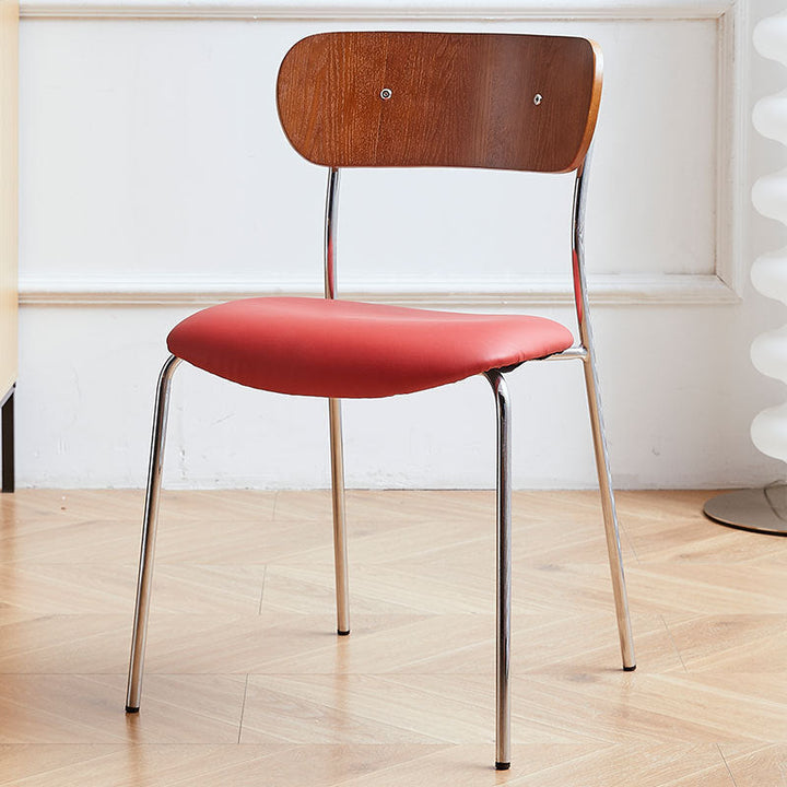 Contemporary Industrial Curved Square PU Leather Iron Dining Chair Backrest Armless For Dining Room