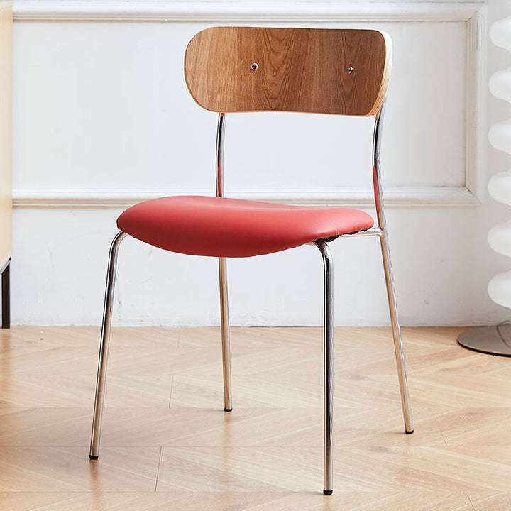 Contemporary Industrial Curved Square PU Leather Iron Dining Chair Backrest Armless For Dining Room