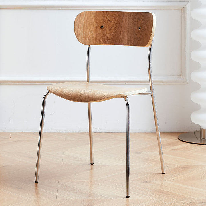 Contemporary Industrial Curved Square PU Leather Iron Dining Chair Backrest Armless For Dining Room