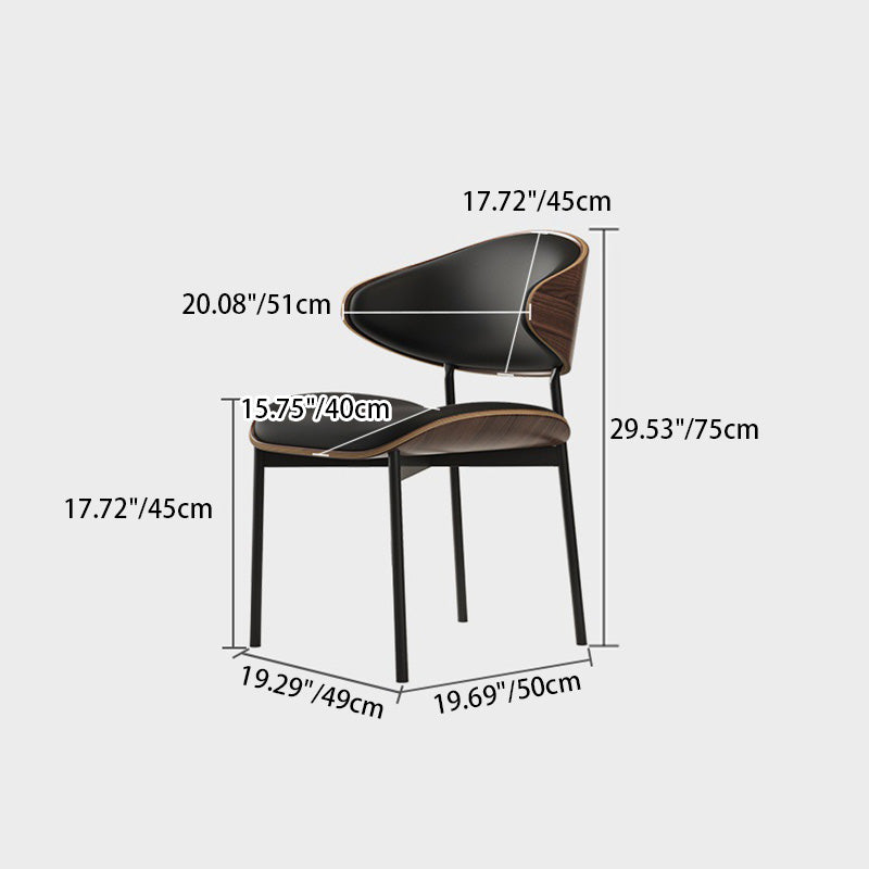 Moderner minimalistischer gebogener quadratischer Mikrofasersessel aus Leder, Massivholz und Stahl mit Rückenlehne für Esszimmer 