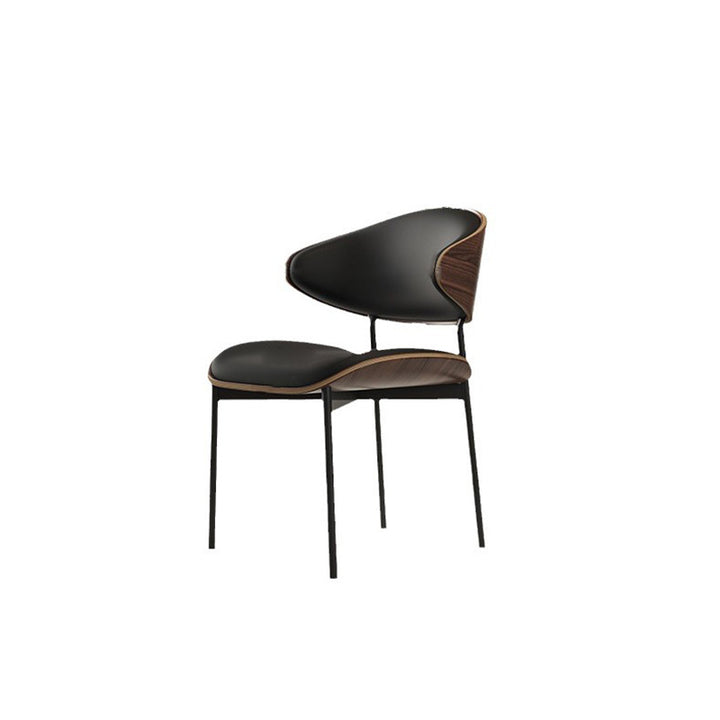 Moderner minimalistischer gebogener quadratischer Mikrofasersessel aus Leder, Massivholz und Stahl mit Rückenlehne für Esszimmer 