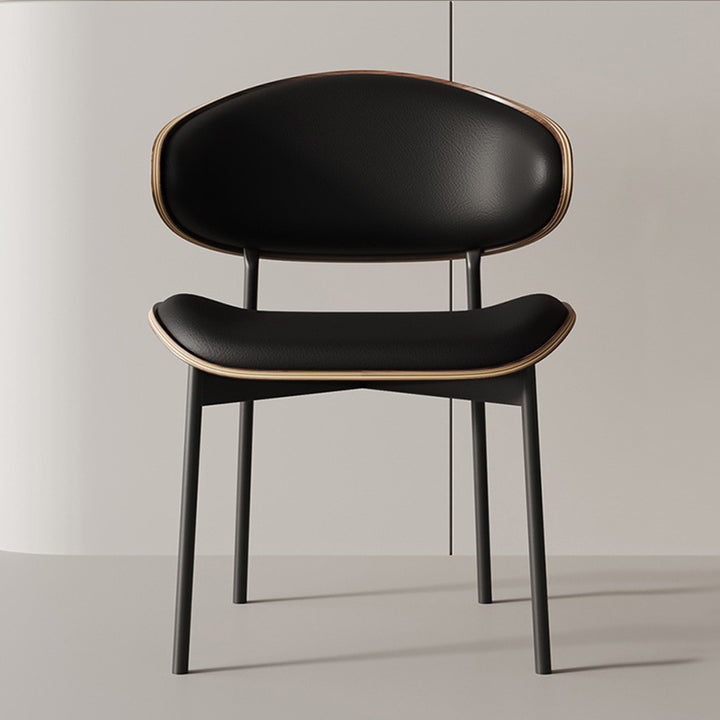 Moderner minimalistischer gebogener quadratischer Mikrofasersessel aus Leder, Massivholz und Stahl mit Rückenlehne für Esszimmer 