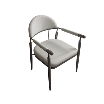 Zeitgenössischer skandinavischer Halbkreis-Bogen-Quadrat-Napa-Leder-Stahl-Esszimmerstuhl mit Rückenlehne und Armlehne für das Esszimmer 