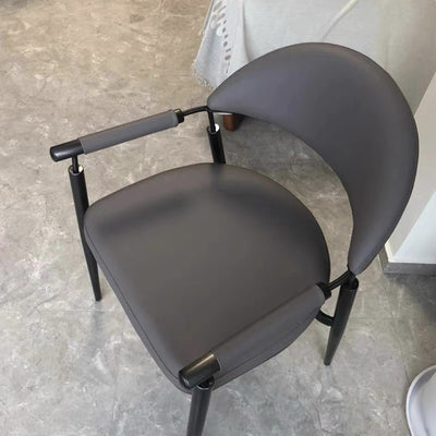 Zeitgenössischer skandinavischer Halbkreis-Bogen-Quadrat-Napa-Leder-Stahl-Esszimmerstuhl mit Rückenlehne und Armlehne für das Esszimmer 