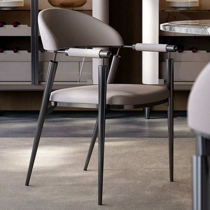 Modern Luxury Square Half Round Cylinder Faux Leather Stainless Steel Dining Chair Backrest Arm For Dining Room