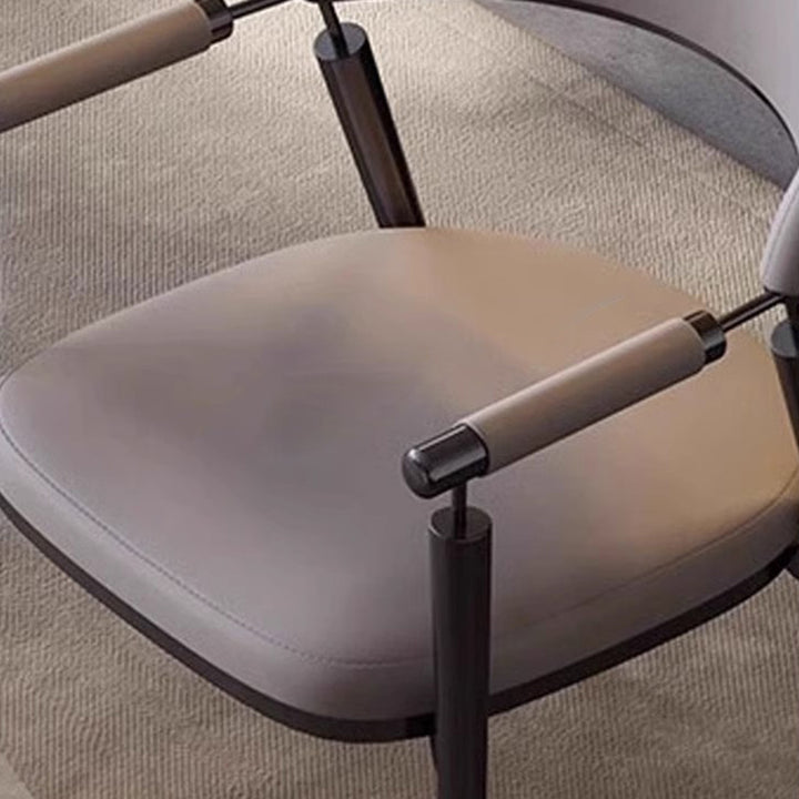 Chaise de salle à manger moderne de luxe carrée demi-ronde cylindre en faux cuir inoxydable avec dossier et accoudoirs 