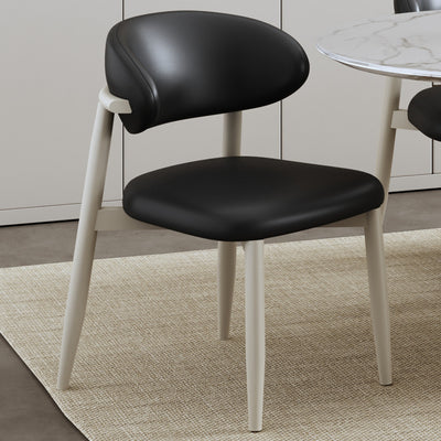 Zeitgenössischer skandinavischer quadratischer gebogener Leder-Metall-Esszimmerstuhl mit Rückenlehne für das Esszimmer 