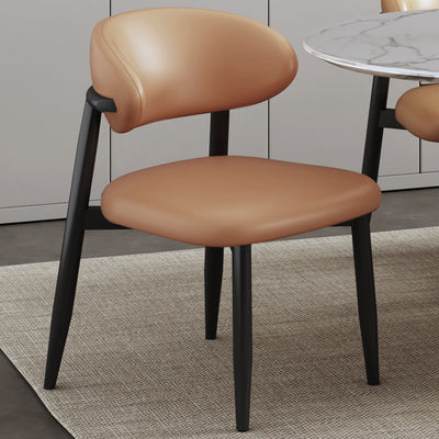 Zeitgenössischer skandinavischer quadratischer gebogener Leder-Metall-Esszimmerstuhl mit Rückenlehne für das Esszimmer 