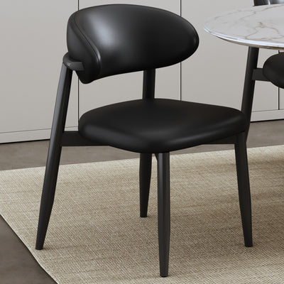 Zeitgenössischer skandinavischer quadratischer gebogener Leder-Metall-Esszimmerstuhl mit Rückenlehne für das Esszimmer 