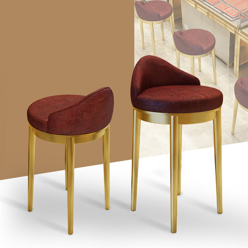 Moderner minimalistischer dreieckiger runder westlicher Leder-Barhocker mit Edelstahl-Rückenlehne für das Esszimmer 