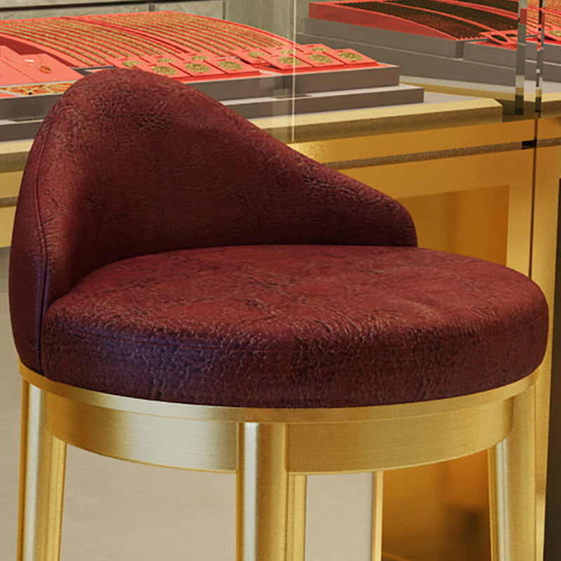Moderner minimalistischer dreieckiger runder westlicher Leder-Barhocker mit Edelstahl-Rückenlehne für das Esszimmer 