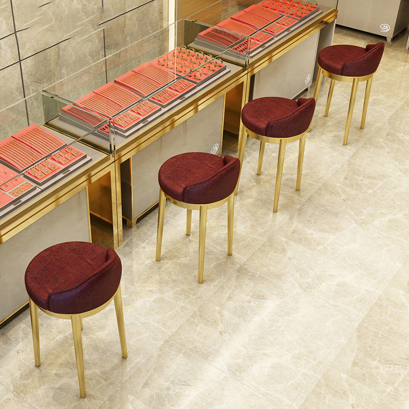 Moderner minimalistischer dreieckiger runder westlicher Leder-Barhocker mit Edelstahl-Rückenlehne für das Esszimmer 