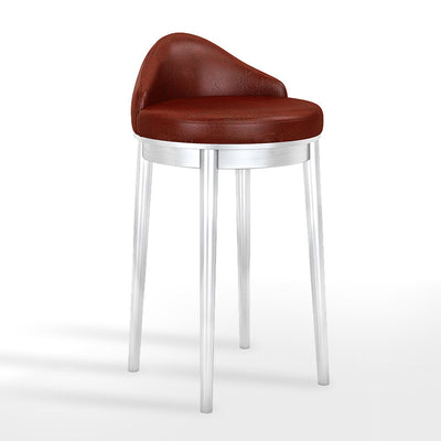 Moderner minimalistischer dreieckiger runder westlicher Leder-Barhocker mit Edelstahl-Rückenlehne für das Esszimmer 