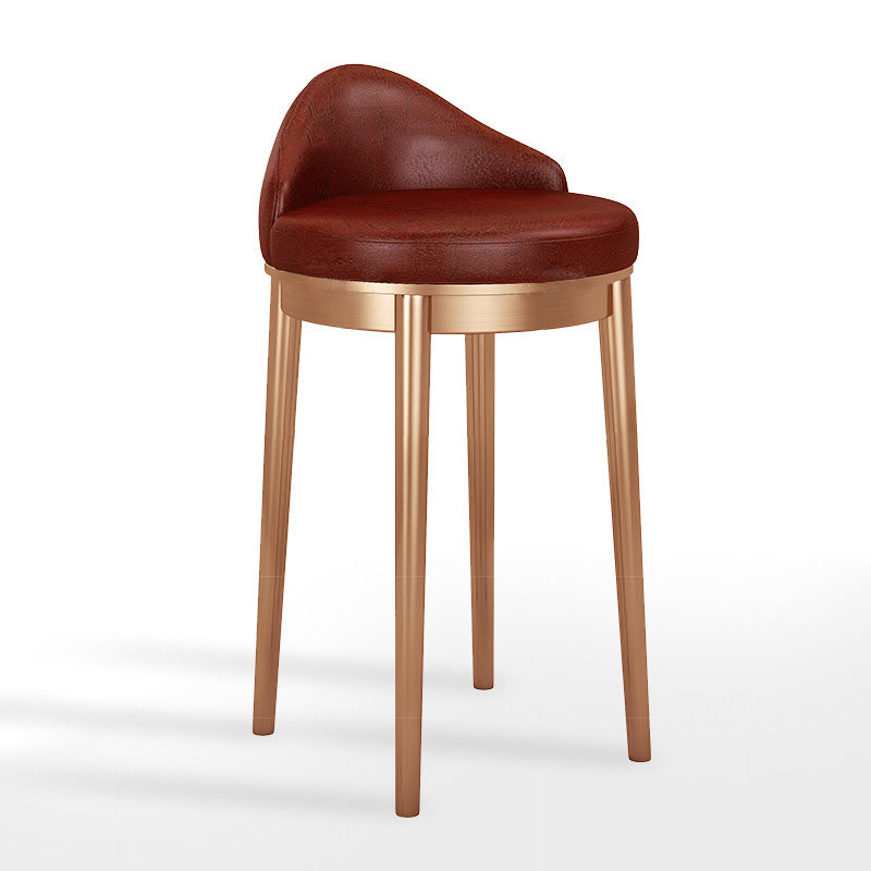 Moderner minimalistischer dreieckiger runder westlicher Leder-Barhocker mit Edelstahl-Rückenlehne für das Esszimmer 