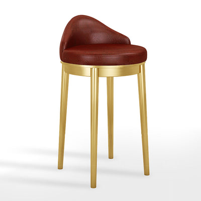 Moderner minimalistischer dreieckiger runder westlicher Leder-Barhocker mit Edelstahl-Rückenlehne für das Esszimmer 