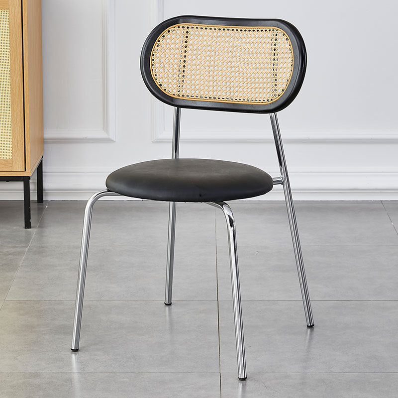 Moderno Minimalista Ovalado Redondo Cuero Artificial Metal Silla de Comedor Respaldo Para Comedor 