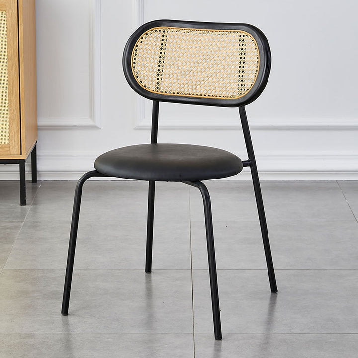 Moderno Minimalista Ovalado Redondo Cuero Artificial Metal Silla de Comedor Respaldo Para Comedor 