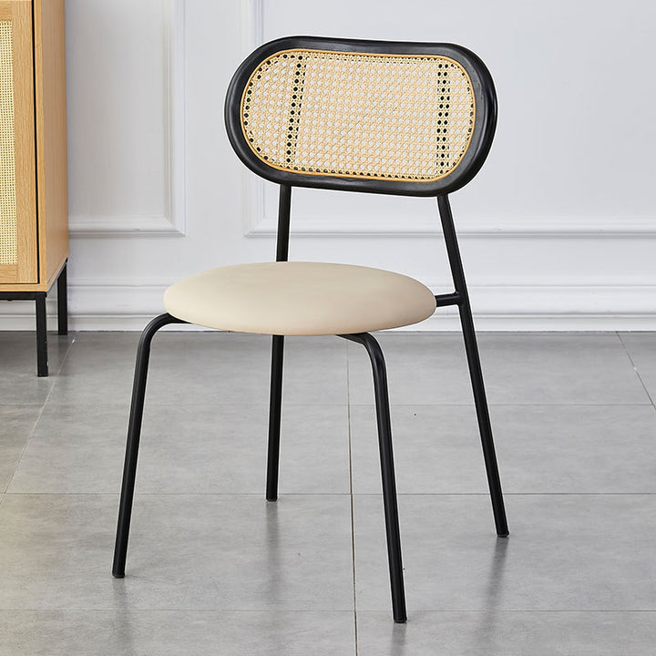 Moderno Minimalista Ovalado Redondo Cuero Artificial Metal Silla de Comedor Respaldo Para Comedor 