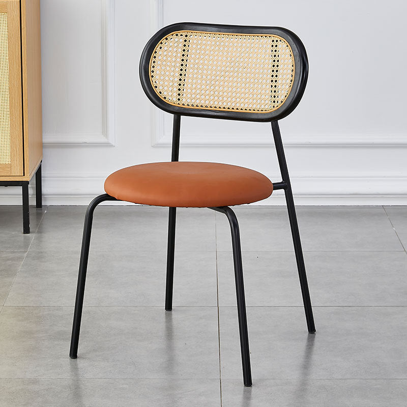 Moderno Minimalista Ovalado Redondo Cuero Artificial Metal Silla de Comedor Respaldo Para Comedor 