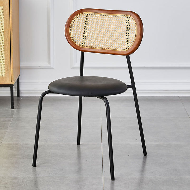 Moderno Minimalista Ovalado Redondo Cuero Artificial Metal Silla de Comedor Respaldo Para Comedor 