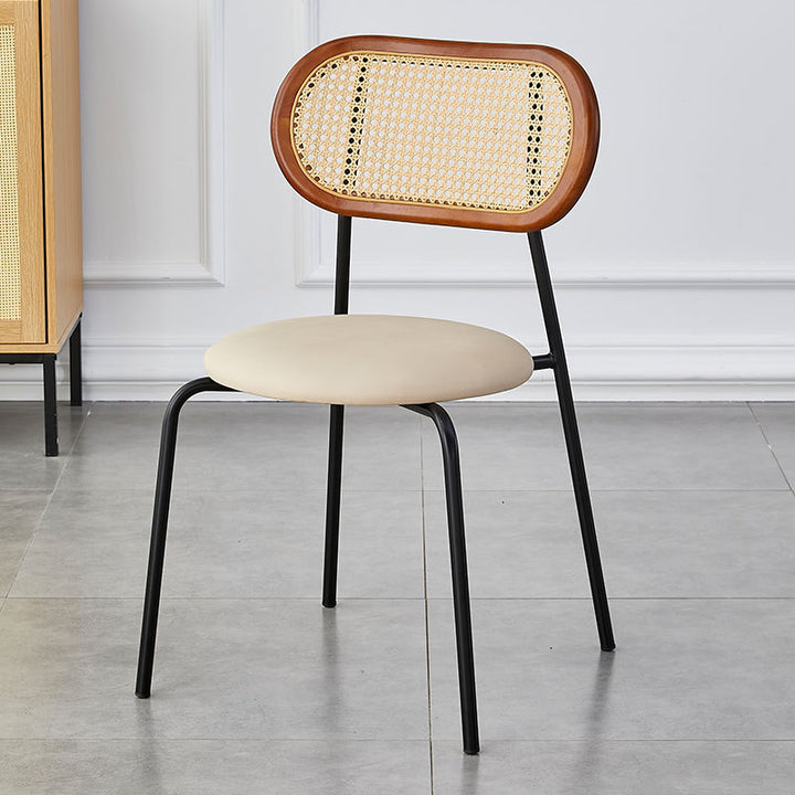 Moderno Minimalista Ovalado Redondo Cuero Artificial Metal Silla de Comedor Respaldo Para Comedor 