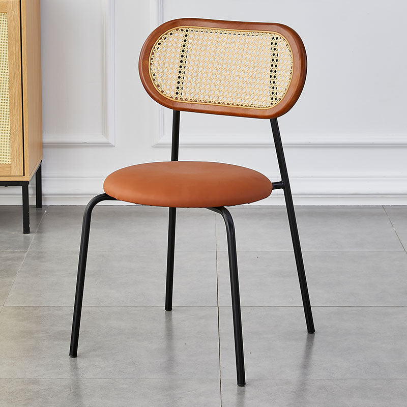 Moderno Minimalista Ovalado Redondo Cuero Artificial Metal Silla de Comedor Respaldo Para Comedor 