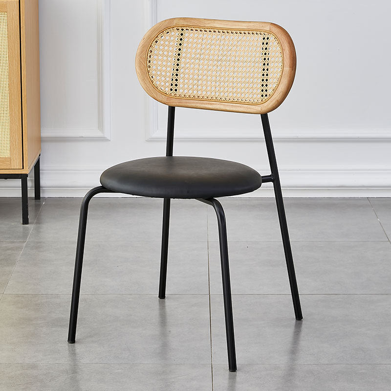 Moderno Minimalista Ovalado Redondo Cuero Artificial Metal Silla de Comedor Respaldo Para Comedor 
