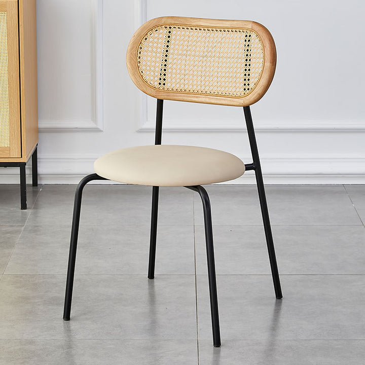 Moderno Minimalista Ovalado Redondo Cuero Artificial Metal Silla de Comedor Respaldo Para Comedor 
