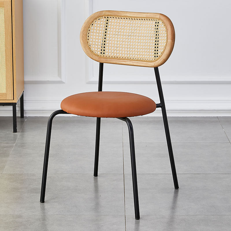 Moderno Minimalista Ovalado Redondo Cuero Artificial Metal Silla de Comedor Respaldo Para Comedor 