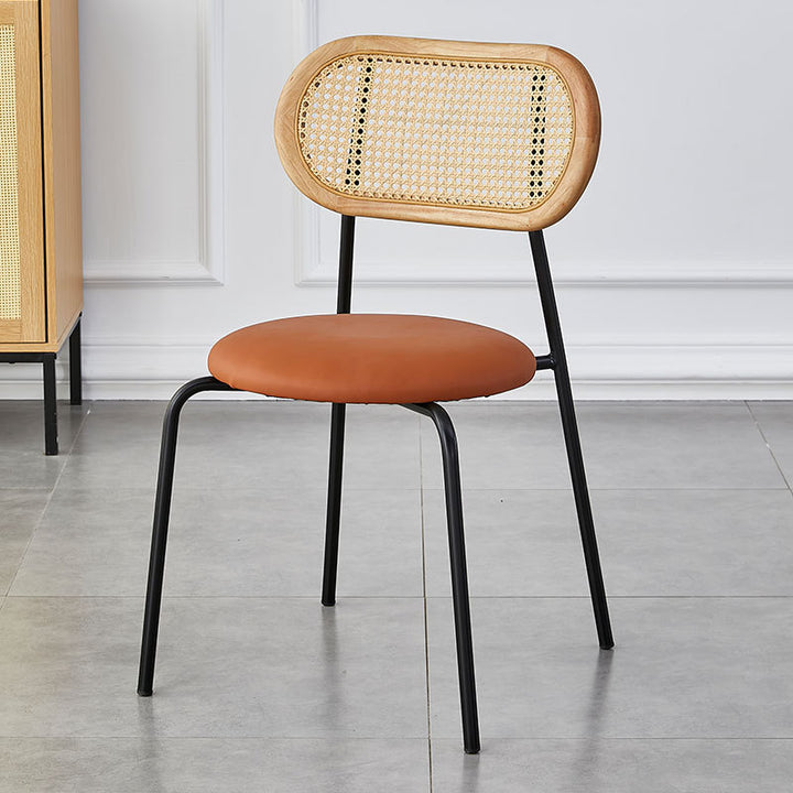 Moderno Minimalista Ovalado Redondo Cuero Artificial Metal Silla de Comedor Respaldo Para Comedor 