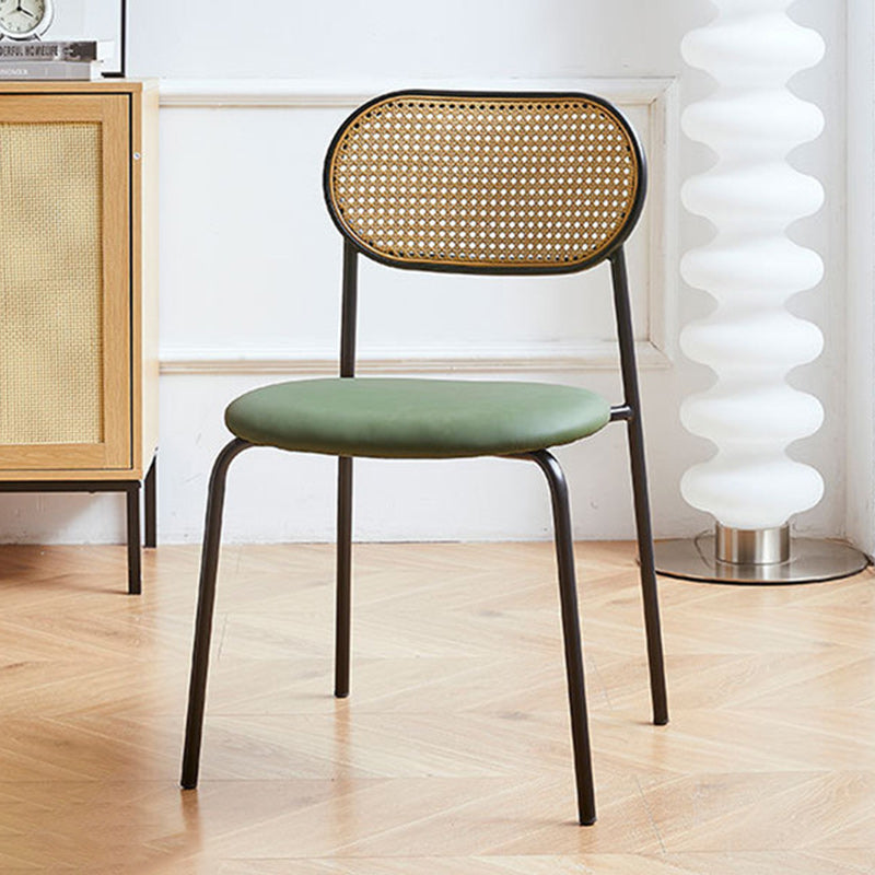 Moderno Minimalista Ovalado Redondo Cuero Artificial Metal Silla de Comedor Respaldo Para Comedor 