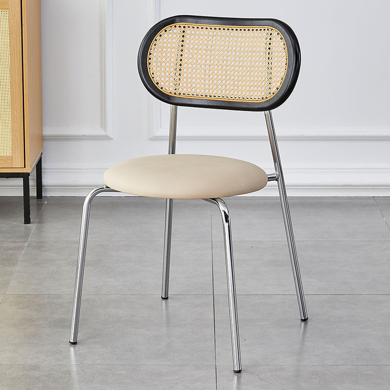 Moderno Minimalista Ovalado Redondo Cuero Artificial Metal Silla de Comedor Respaldo Para Comedor 
