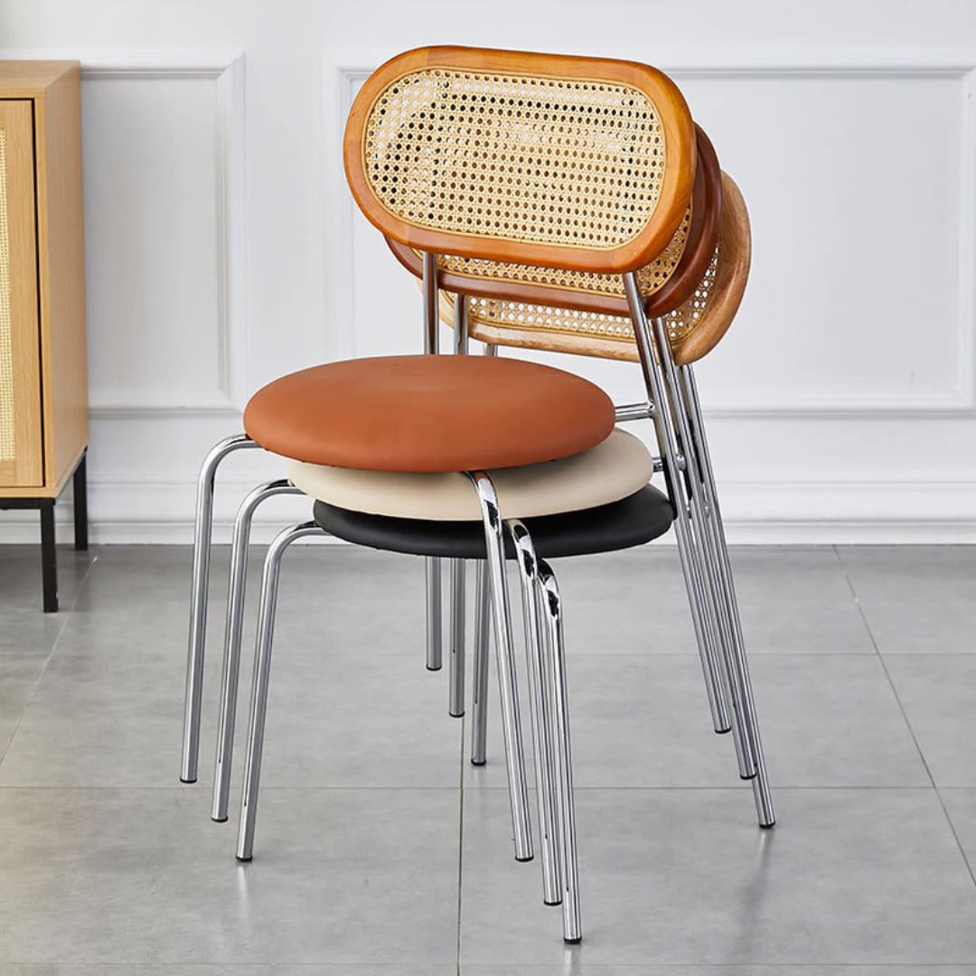 Moderno Minimalista Ovalado Redondo Cuero Artificial Metal Silla de Comedor Respaldo Para Comedor 