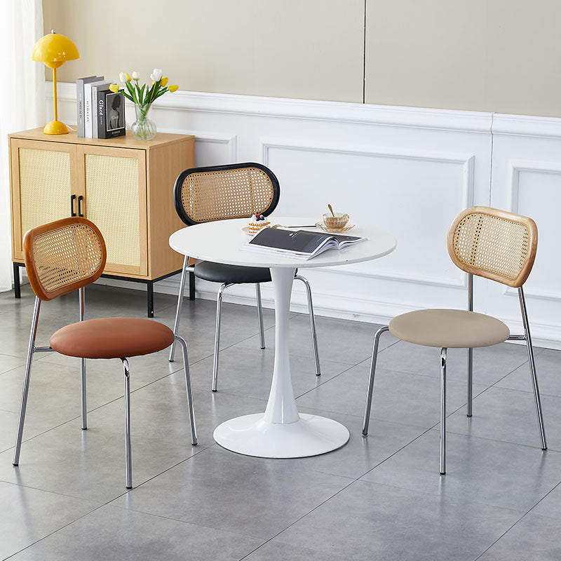 Moderno Minimalista Ovalado Redondo Cuero Artificial Metal Silla de Comedor Respaldo Para Comedor 