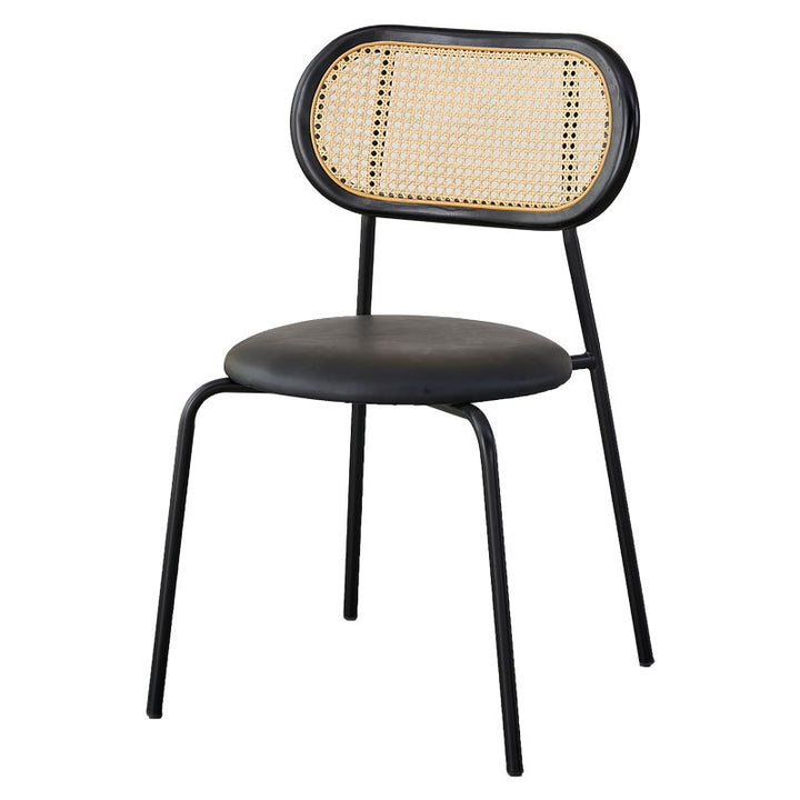 Moderno Minimalista Ovalado Redondo Cuero Artificial Metal Silla de Comedor Respaldo Para Comedor 