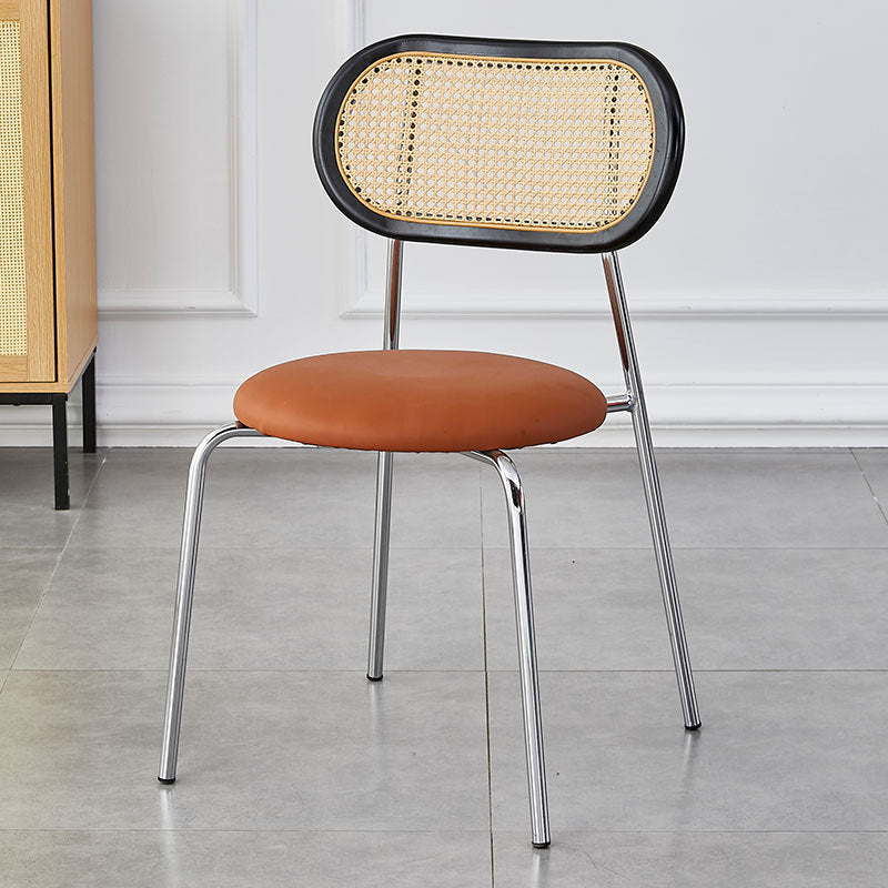 Moderno Minimalista Ovalado Redondo Cuero Artificial Metal Silla de Comedor Respaldo Para Comedor 