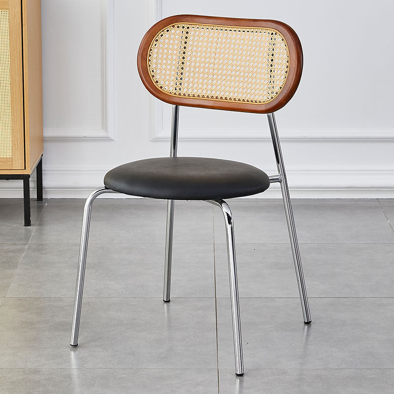 Moderno Minimalista Ovalado Redondo Cuero Artificial Metal Silla de Comedor Respaldo Para Comedor 
