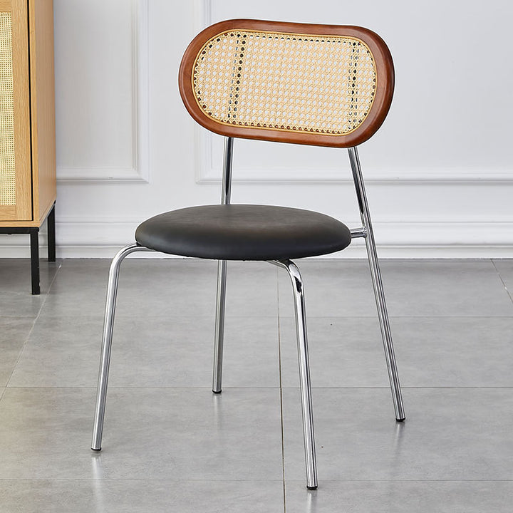Moderno Minimalista Ovalado Redondo Cuero Artificial Metal Silla de Comedor Respaldo Para Comedor 