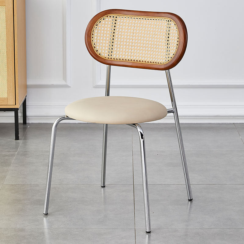 Moderno Minimalista Ovalado Redondo Cuero Artificial Metal Silla de Comedor Respaldo Para Comedor 