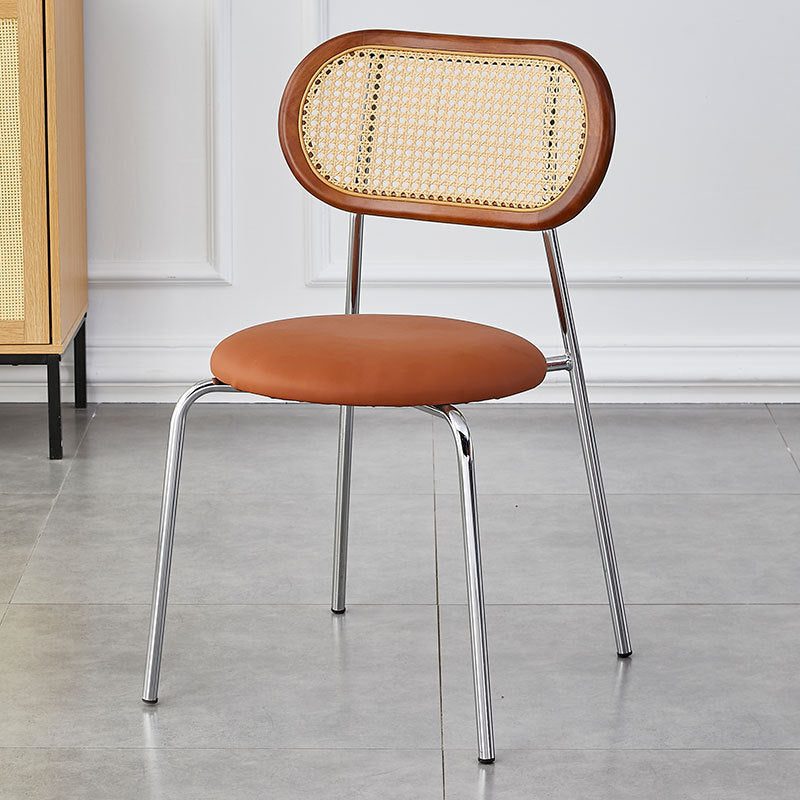 Moderno Minimalista Ovalado Redondo Cuero Artificial Metal Silla de Comedor Respaldo Para Comedor 