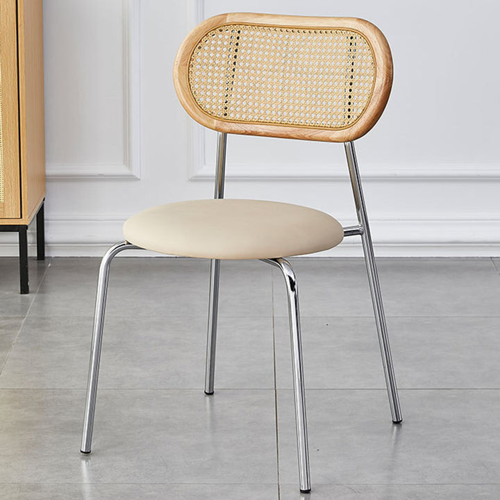 Moderno Minimalista Ovalado Redondo Cuero Artificial Metal Silla de Comedor Respaldo Para Comedor 